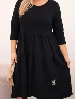 Dámske bavlnené plus veľkosť šaty s volánikmi a volánovými rukávmi čierne