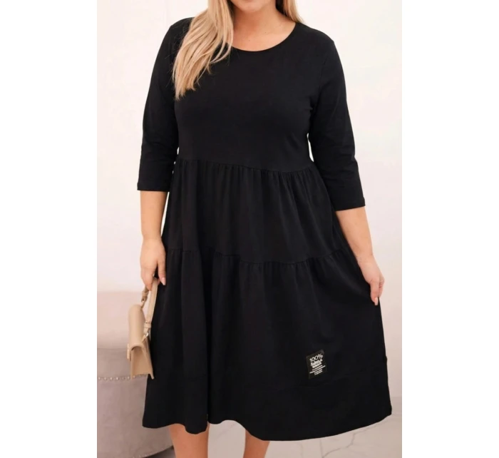 Dámská bavlněná Plus Size šaty s volány a ohrnutým rukávem černá