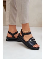 Lakierowane Sandały Damskie Na Koturnie Z Ozdobą Czarne Salianes Lakierowane Sandały Damskie Na Koturnie Z Ozdobą Czarne Salianes