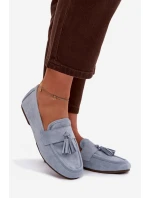 Dámské mokasíny s plochou podrážkou a třásněmi, modré Marilisse