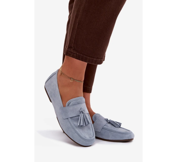 Dámské mokasíny s plochou podrážkou a třásněmi, modré Marilisse
