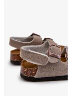 Detské sandále na korkovej platforme, zapínanie na suchý zips, sivé Rorria