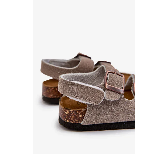 Detské sandále na korkovej platforme, zapínanie na suchý zips, sivé Rorria