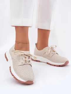 Dámske kožené poltopánky s pripínacím doplnkom Artiker - béžové