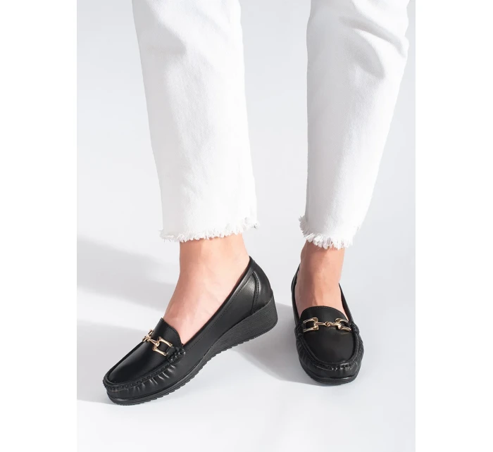 Pěkné mokasíny dámské černé na klínku Pěkné mokasíny dámské černé na klínku