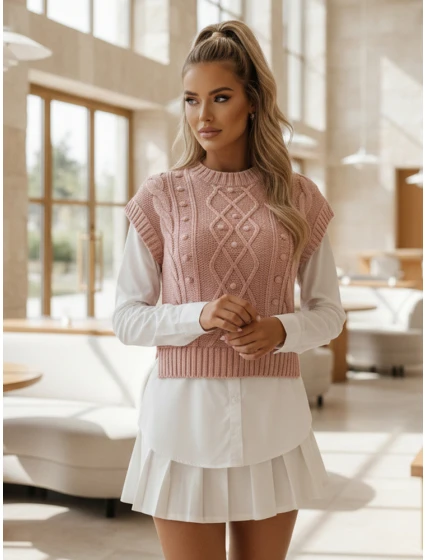 Dámský svetr 2 v 1 s bílou košilí růžová Dstreet model 21971134 - FashionStreet