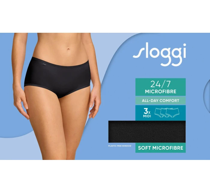 sloggi 24/7 Microfibre Midi C3P - BLACK - SLOGGI BLACK - SLOGGI