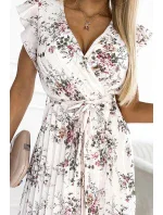 374-7 POLINA Plisované šaty s výstrihom a volánmi - FIELD FLOWERS