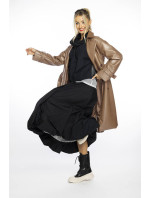 Dvojradový klasický dámsky kabát z ekologickej kože AnnGissy vo ťavej farbe (AG6-30)