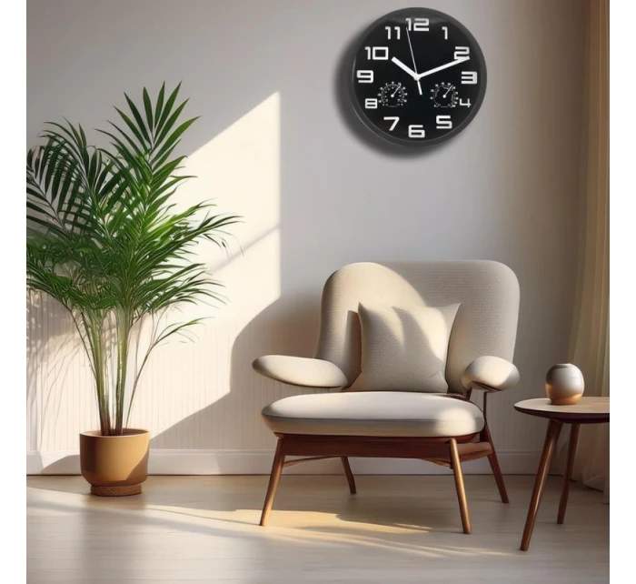 NÁSTENNÉ HODINY 25CM S TEPLOMEROM ČIERNE NÁSTENNÉ HODINY 25CM S TEPLOMEROM ČIERNE