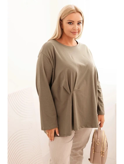 Dámská blůza Plus Size s bavlnou, kapsou a ohrnutým rukávem kiwi