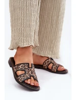Kožené Ploché Pantofle S Vzorem  Černé model 21697407 - Zazoo