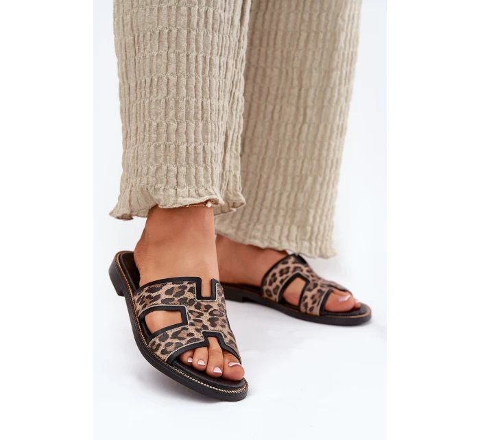 Kožené Ploché Pantofle S Vzorem  Černé model 21697407 - Zazoo