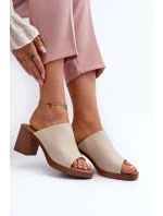 Elegantné ľahké dámske papuče na vysokom podpätku, béžová Varnila