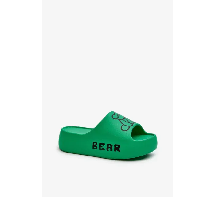 Dámske penové papuče na pevnej podrážke s medvedíkom, zelené Lamira