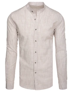 Pánska košeľa s dlhým rukávom a golierom hnedá FashionStreet DX2660