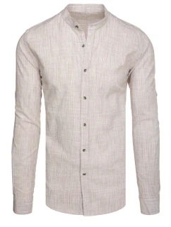 Pánská košile s dlouhým rukávem a límečkem hnědá model 21989457 - Dstreet