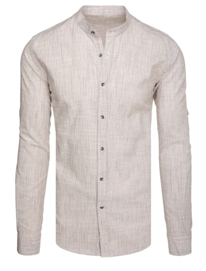 Pánska košeľa s dlhým rukávom a golierom hnedá FashionStreet DX2660