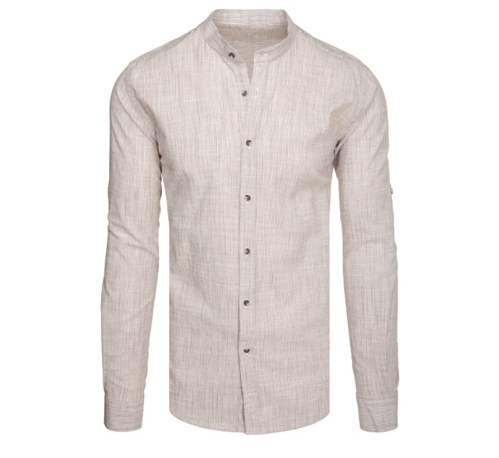 Pánska košeľa s dlhým rukávom a golierom hnedá FashionStreet DX2660