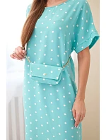 Dámske šaty s bodkami, krátkymi rukávmi a kabelkou mätovej farby