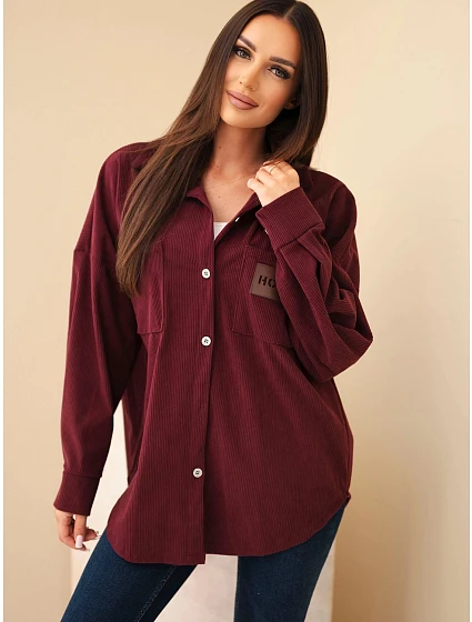 Dámská košile z  oversize s kapsami a dlouhým rukávem bordó červená model 22347742 - K-Fashion