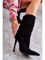 Damskie Marszczone Botki Kozaki Czarne Laguna