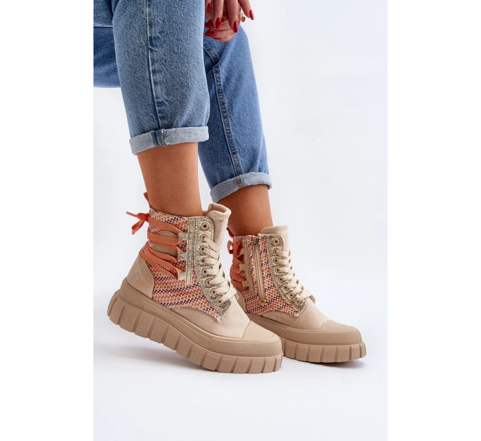 Wysokie Trampki Damskie Na Masywnej Platformie Beżowe Kernia Wysokie Trampki Damskie Na Masywnej Platformie Beżowe Kernia