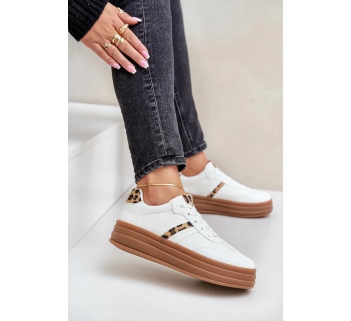 Sneakersy Damskie Na Platformie Panterka Białe Dravinnia Sneakersy Damskie Na Platformie Panterka Białe Dravinnia