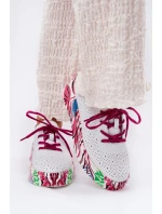 Skórzane Sneakersy Damskie Na Wzorzystej Platformie Vinceza 88017 Białe