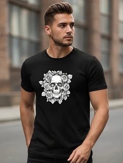 Pánske tričko s potlačou lebky a kvetov NX079R