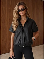 Dámska kožená bunda s krátkymi rukávmi, čierna, FashionStreet TY6063