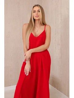 Mušelínové šaty bez ramienok červené