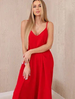 Mušelínové šaty bez ramienok červené