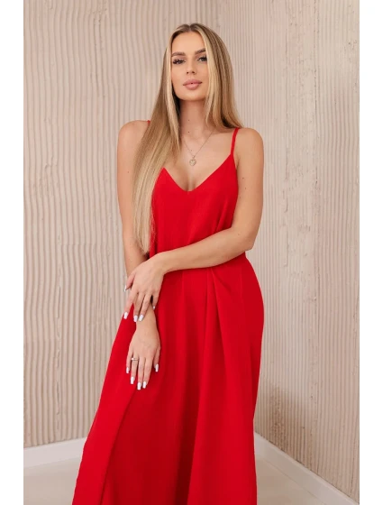 Mušelínové šaty bez ramienok červené