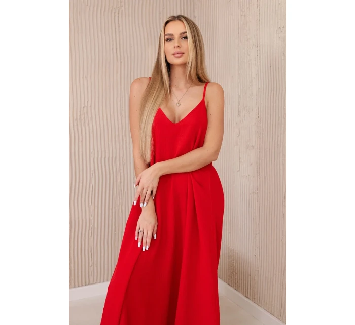 Mušelínové šaty bez ramienok červené