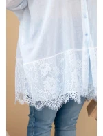 Dámská košile Plus Size bavlněná s krajkovým lemem modrá