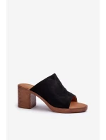 Eleganckie Lekkie Klapki Damskie Na Obcasie Czarne Varnila