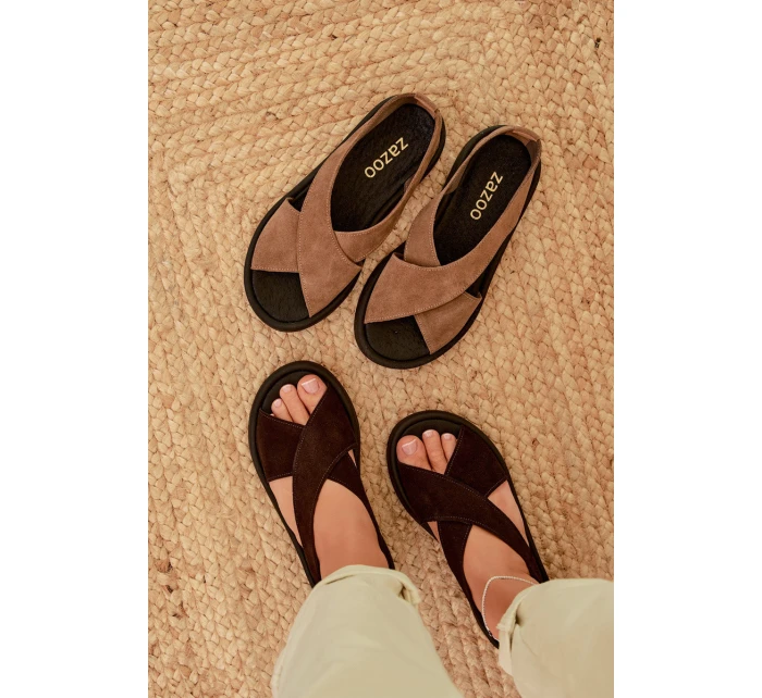 Dámské sandály Zazoo 3196 z přírodního semiše Čokoládové