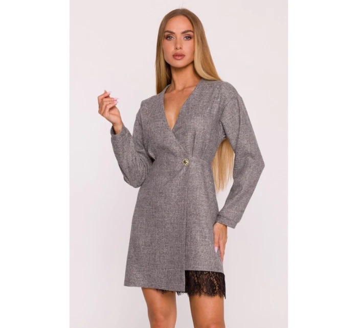M871 Zavinovacie šaty z tvídu - grafitové