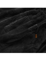 Čierna kožušinová bunda s kapucňou (B8049-1)