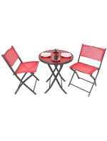 BALKÓNOVÝ NÁBYTOK SADA OKRÚHLY STÔL A 2 SKLADACIE STOLIČKY ČERVENÁ