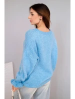 Dámsky sveter z mohéru a vlny voľného strihu modrý