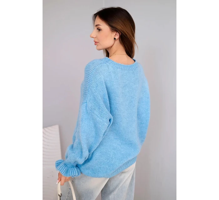 Dámsky sveter z mohéru a vlny voľného strihu modrý