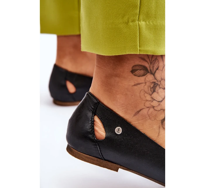 Wygodne Skórzane Baleriny Damskie Czarne Lemar Luka