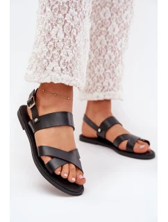 Płaskie Sandały Damskie Z Eko Skóry Czarne Kalira