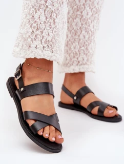 Płaskie Sandały Damskie Z Eko Skóry Czarne Kalira