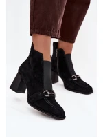 Botki Damskie Z Naturalnego Zamszu Na Słupku Artiker 57C0124 Czarne