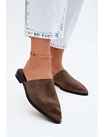 Kožené semišové pantofle dámské ploché  khaki model 22133760 - D&A