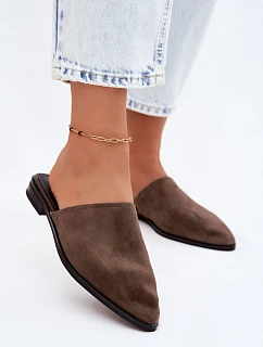 Kožené semišové pantofle dámské ploché  khaki model 22133760 - D&A