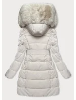 Dámska zimná bunda vo farbe ecru s kožušinou (2M-008)